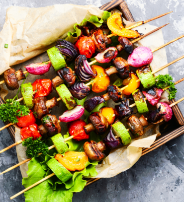 Gluten-free pork and vegetable skewers