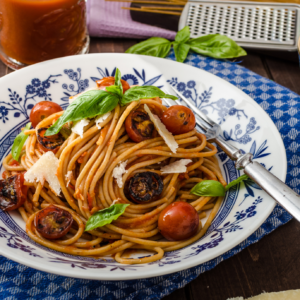 Gluten-free pasta with roasted vegetables