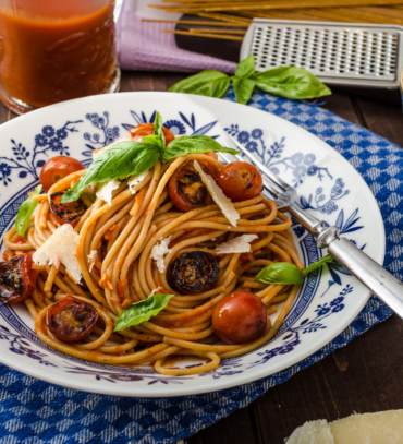 Gluten-free pasta with roasted vegetables