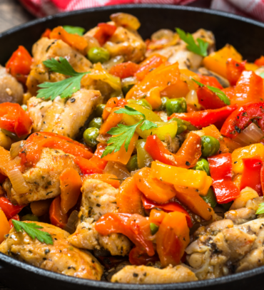 Chicken and vegetable stir-fry with rice noodles